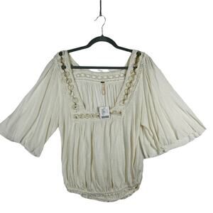 Nwt Free People Moonlight Gold Metal Ring Cochet Peasant Top Size XS